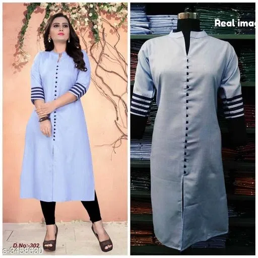 Solid Cotton Kurti for Women (Aqua Blue, 5XL)
