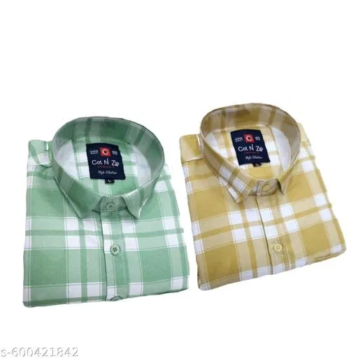 Cotton Blend Checkred Shirt for Men, Multicolor, Pack of 2 (XL)