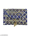 Canvas & Leather Clutch for Women (Blue)