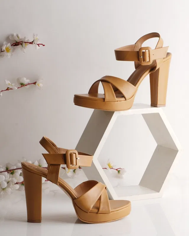 JM Looks Stylish Heels for Women (TAN, 7)