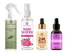 Combo of Pink Square Rosemary Water Hair Spray (100 ml) with Rose Water (100 ml), 24k Gold Face Serum (30 ml) & Lip Serum (30 ml) (Set of 4)