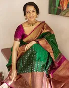 Litchi Silk Zari Woven Saree for Women, Bottle Green 