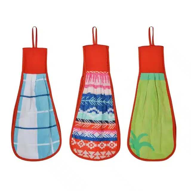 Soft Cotton Double Side Hanging Hand Towel (Multicolor, Pack of 3)