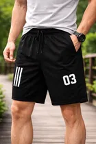 Polycotton Athletic Shorts with White Stripes for Men ,Black 