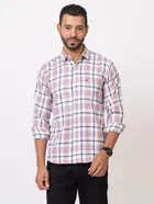 Cotton Blend Checkered Shirt for Men, White 