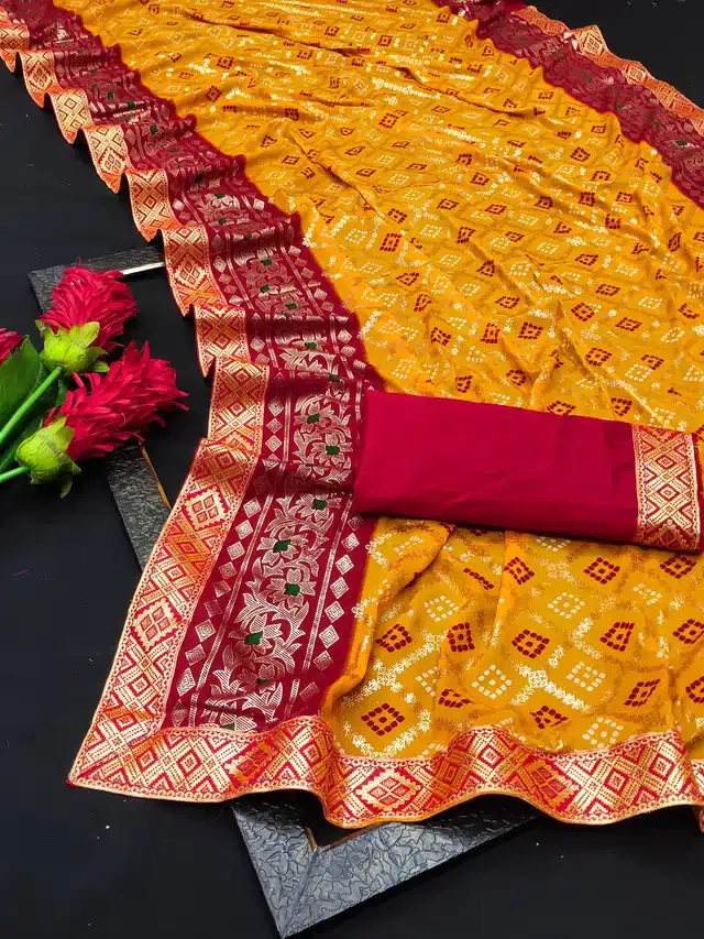 Georgette Printed Saree for Women (Yellow, 6.3 m)