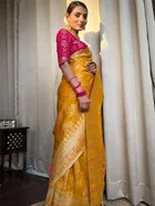 Litchi Silk Woven Design Saree for Women, Yellow 