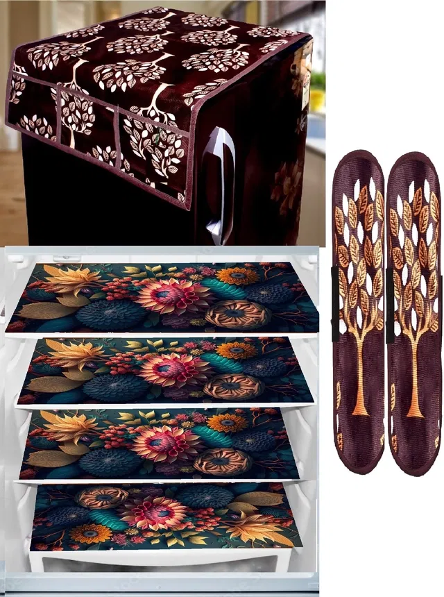 Knit 7 Pcs Fridge Cover Set (Multicolor, Set of 1)