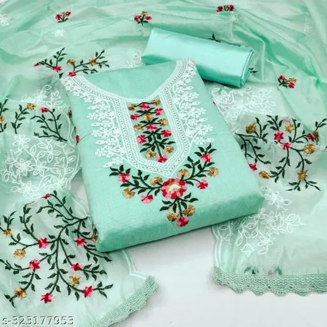Embroidered Unstitched Suit for Women (Sea Green, 2.25 m)