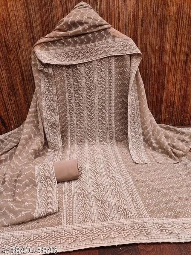Embroidered Unstitched Suit for Women (Brown, 2.25 m)