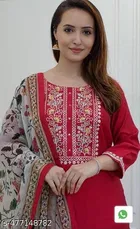 Rayon A-line Kurta Set with Embroidery for Women 