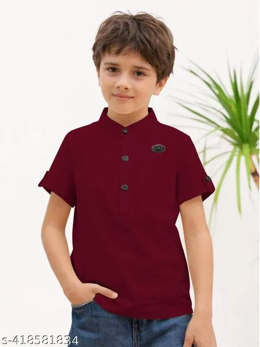 Solid Cotton Blend Kurta Set for Boys (Maroon, 2-3 Years)