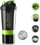 Plastic Gym Shaker and Sipper (Black & Green, 500 ml)