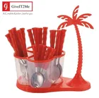 Stainless Steel 24 Pcs Cutlery Serving Set (Red, Set of 1)
