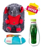 Combo of Fabric School Bag, Water Bottle with Lunch Box for Kids 