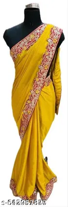 Chinnon Saree for Women, Yellow 