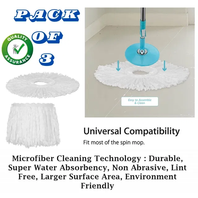 Bzore Spin Mop Refills (White, Pack of 3)
