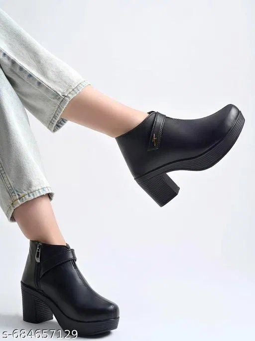 Shoetopia Synthetic Heeled Boots Black (IND-5)