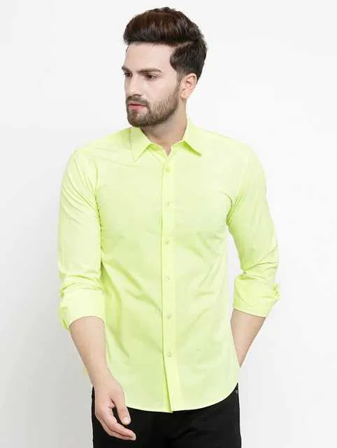 Casual Solid Shirt for Men (Lemon Yellow, L) (AE-4)