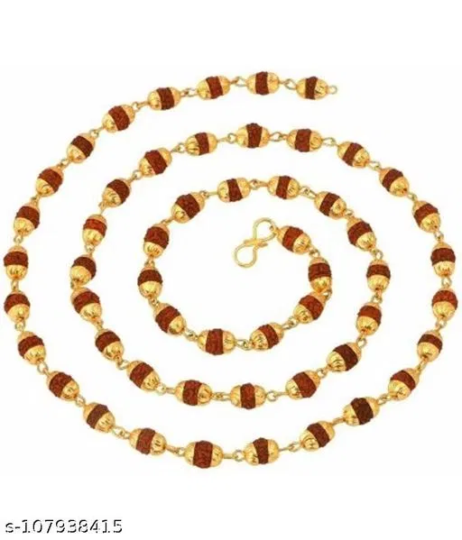 Rudraksha 5 Mukhi Japa Mala Rosary with Golden Cap for Men (Brown)
