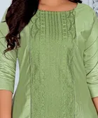 Cotton Silk Embroidered Kurti for Women & Girls, Green 