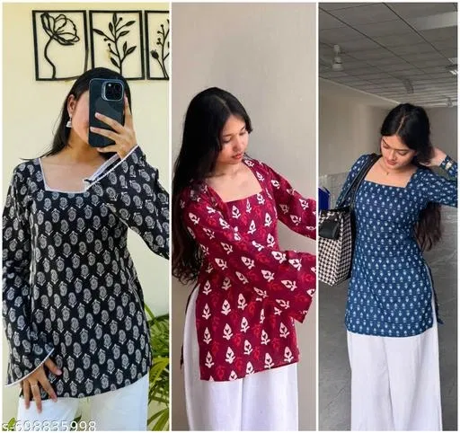 Kurti for Girls, Pack of 3 (Multicolor, XXL)