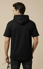 Polyester Printed T-shirt for Men, Black 