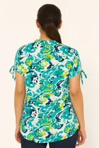 Women's Abstract Print Mandarin Collar Top, S 