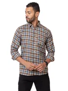 Cotton Blend Checkered Shirt for Men, Brown 