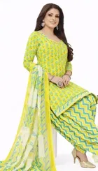 Printed Crepe Unstitched Suit Fabric for Women, Yellow 