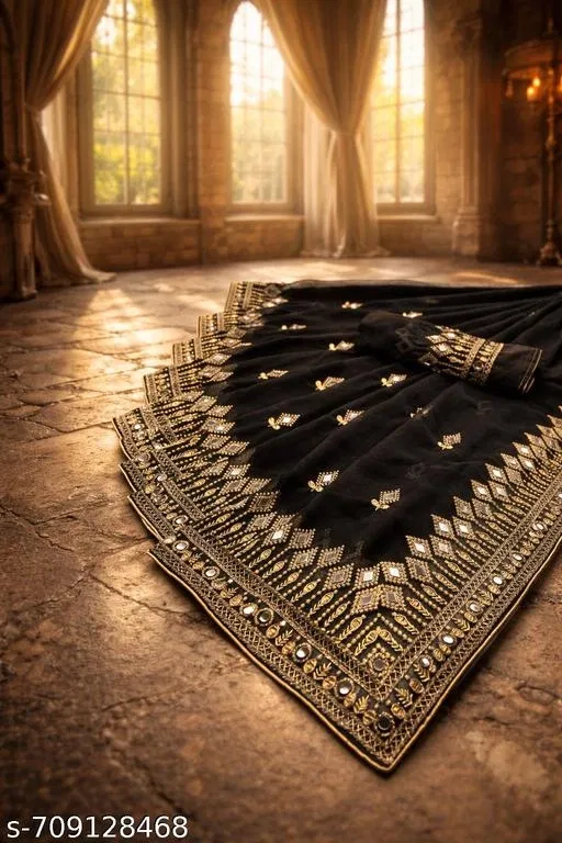 Festive Saree for Women (Black, Free Size)