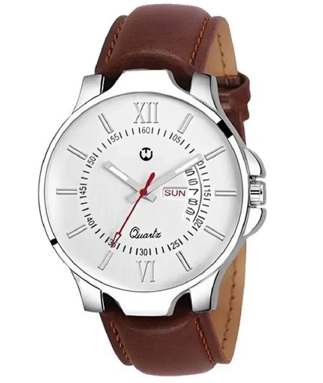 Leather Analog Watch for Men (Brown & White)