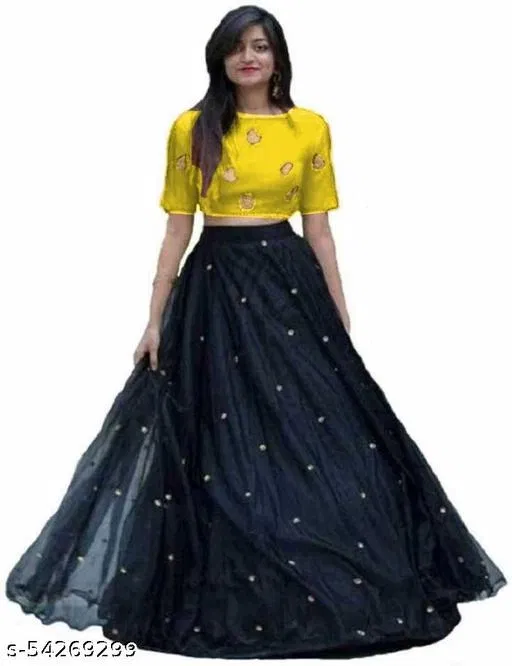 Cotton Blend Lehenga Choli for Women (Yellow, Free Size)