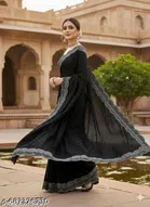 Georgette Embellished Saree For Women, Black