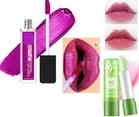 Combo of Metallic Waterproof Lip Gloss (6 ml) with Aloevera Lip Balm (Magenta, Set of 2)