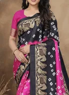 Art Silk Printed Saree for Women, Black 