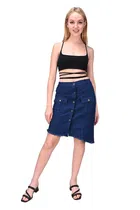 Denim Solid Skirts for Women (Blue, 28)