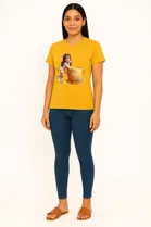 Cotton Blend Printed T-shirt for Women, Mustard 