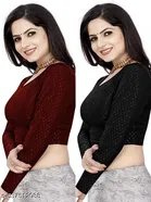 Lycra Ready Made Blouse for Women, Maroon & Black, Pack of 2 