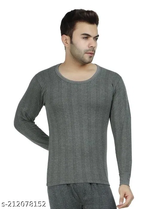 Cotton Thermal Topwear For Men, Grey (XL)