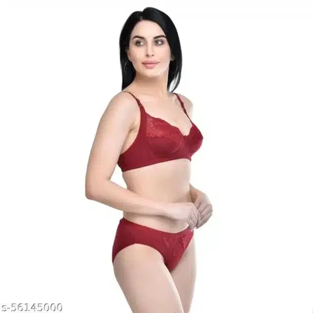 Polycotton Lingerie Set for Women (Maroon, 36B)
