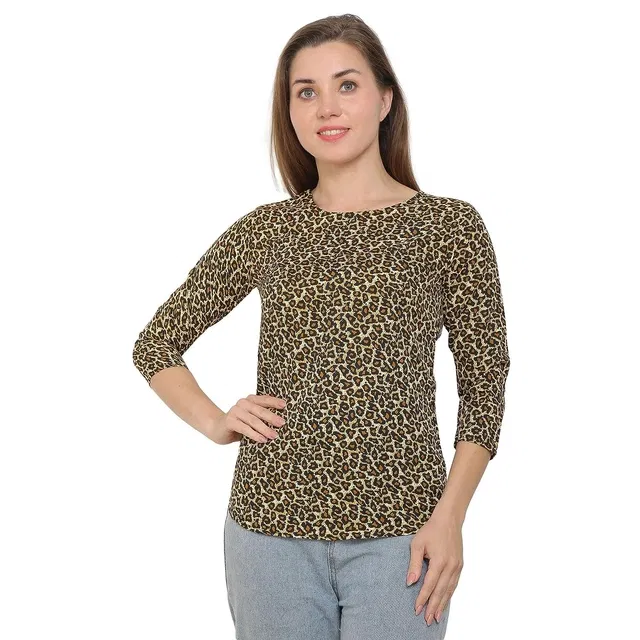 Crepe Printed Top for Women (Multicolor, M)