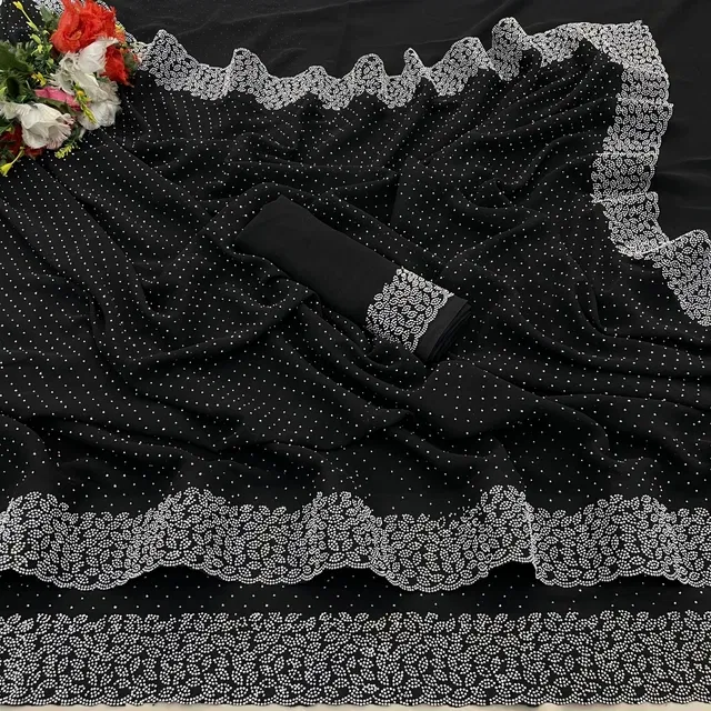 Georgette Woven Design Saree for Women (Black, 6.3 m)
