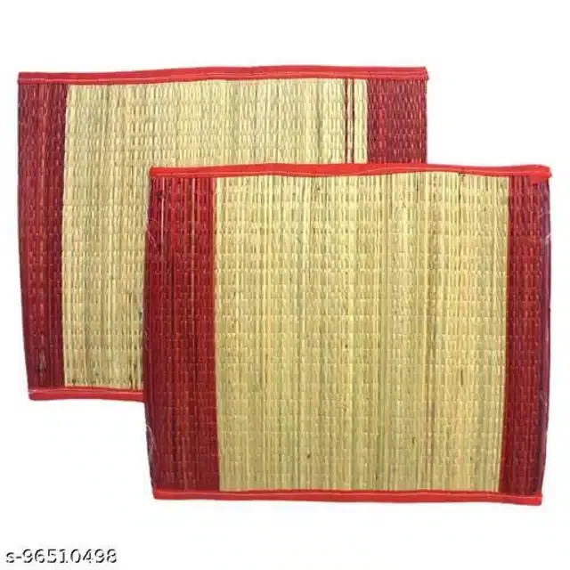 Kusha Grass Pooja Mat For Home (Red & Golden) (Pack Of 2)