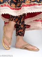 Shoetopia Golden Embellished Flat Sandals 