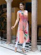Floral Printed V-Neck Sleeveless Straight Kurta 
