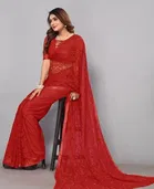 Net Solid Saree for Women 