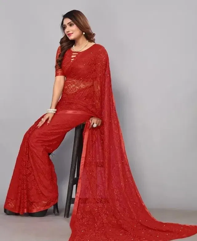 Net Solid Saree for Women (Maroon, 6.3 m)