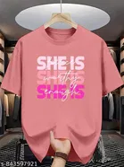 Cotton Blend Printed T-shirt for Women, Pink 