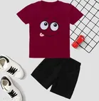 Cotton Blend Printed Clothing Set for Boys, Maroon 